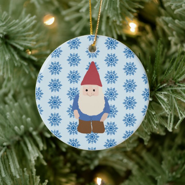 Gnome Snowflake Illustration Art Ceramic Ornament (Tree)