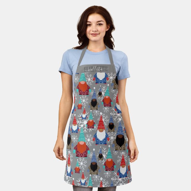 Gnome Snowflake Illustrations Christmas Pattern Apron (Worn)