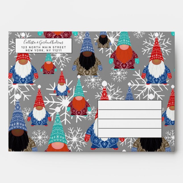 Gnome Snowflake Illustrations Christmas Pattern Envelope (Front)