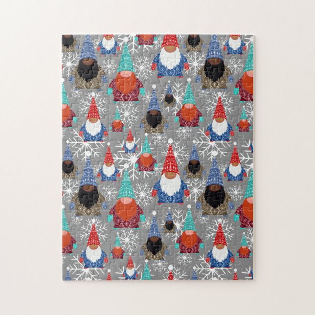Gnome Snowflake Illustrations Christmas Pattern Jigsaw Puzzle (Vertical)