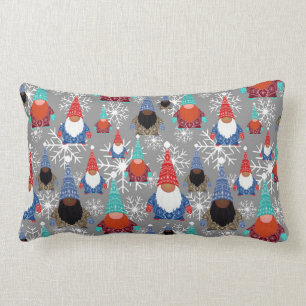 Gnome Snowflake Illustrations Christmas Pattern Lumbar Cushion