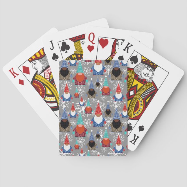 Gnome Snowflake Illustrations Christmas Pattern Playing Cards (Back)