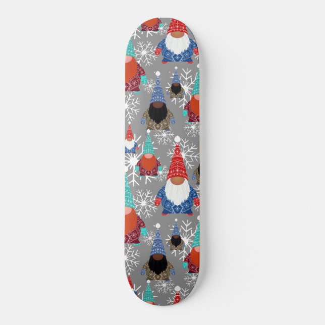 Gnome Snowflake Illustrations Christmas Pattern Skateboard (Front)