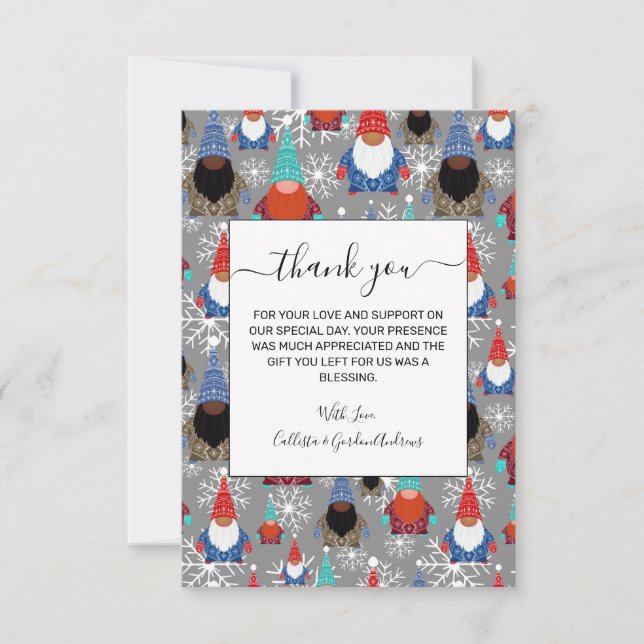 Gnome Snowflake Illustrations Christmas Pattern Thank You Card (Front)