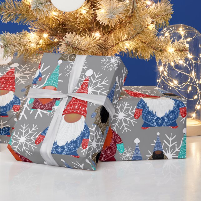 Gnome Snowflake Illustrations Christmas Pattern Wrapping Paper (Holidays)