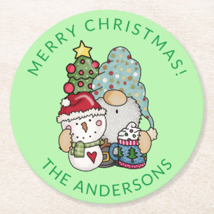 Gnome Snowman Christmas  Round Paper Coaster