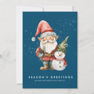 Gnome Snowman Season's Greetings Corporate Flat Holiday Card