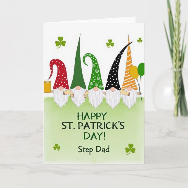 Gnome St Patricks Step Dad Glitter Card (Front)