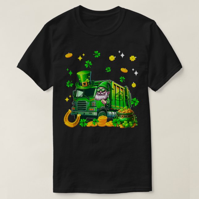 Gnome Sunglasses Driving Garbage Truck Patricks Da T-Shirt (Design Front)