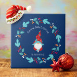 Gnome Sweet Gnome Blue Modern Elf Floral Wreath Tile<br><div class="desc">“Gnome sweet gnome.” A cute, funny, whimsical gnome in red and dusty blue along with a Scandinavian designed dusty blue, red and orange floral wreath, all on a navy blue background, will delightfully help decorate your kitchen for the holidays. Feel the warmth and joy of this festive season whenever you...</div>