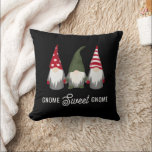 Gnome Sweet Gnome | Cute Modern Christmas  Cushion<br><div class="desc">This cute, fun decorative throw pillow features 3 gnomes in red, white, green, and grey. Play on word text reads, "Gnome Sweet Gnome." The background colour is black but can be customised, if desired. The back contains a pattern of white Christmas trees. Perfect for decorating your home for the holidays...</div>