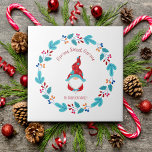 Gnome Sweet Gnome Cute Modern Elf Floral Wreath Tile<br><div class="desc">“Gnome sweet gnome.” A cute, funny, whimsical gnome in red and dusty blue along with a Scandinavian designed dusty blue, red and orange floral wreath will delightfully help decorate your kitchen for the holidays. Feel the warmth and joy of this festive season whenever you use this fun, simple, modern, custom...</div>