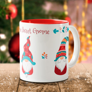 Gnome Sweet Gnome Cute Modern Simple Elf Holiday Two-Tone Coffee Mug