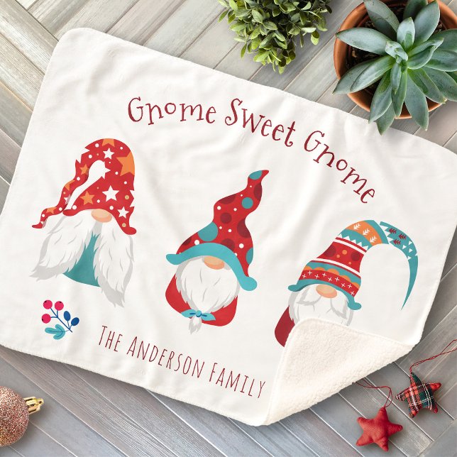 Gnome Sweet Gnome Cute Simple Holiday Elf Modern Sherpa Blanket (Creator Uploaded)
