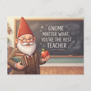 Gnome Teacher Holding Books and Apple in Classroom Holiday Postcard