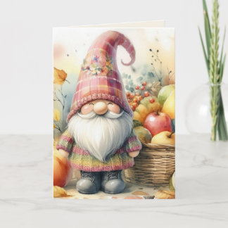 Gnome Thanksgiving Fall leaves pumpkins watercolor Holiday Card