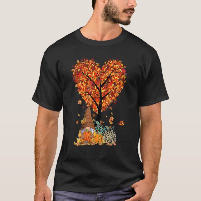 Gnome Thanksgiving Fall Leaves Tree Pumpkin Patch T-Shirt (Front)