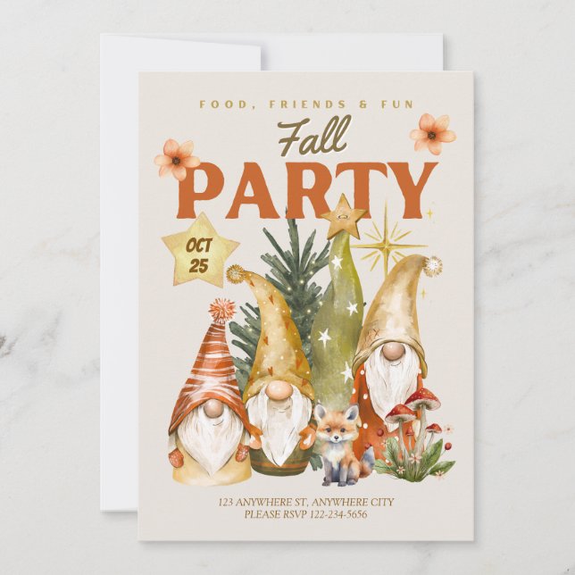 Gnome Thanksgiving Fall Party Invitation (Front)