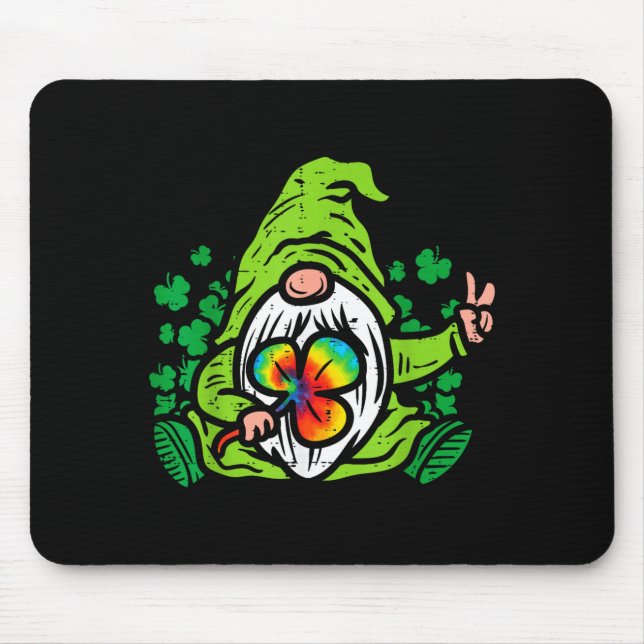 Gnome Tie Dye Shamrock Clover St Patricks Day Hipe Mouse Mat (Front)