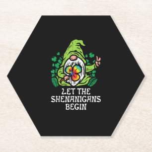 Gnome Tie Dye Shamrock Let Shenanigans Begin St Pa Paper Coaster