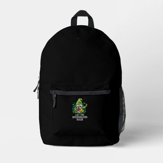 Gnome Tie Dye Shamrock Let Shenanigans Begin St Pa Printed Backpack (Front)