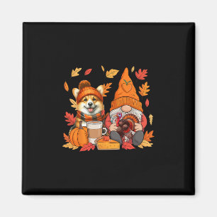 Gnome Turkey Corgi Thanksgiving Fall Leaves Pumpki Magnet