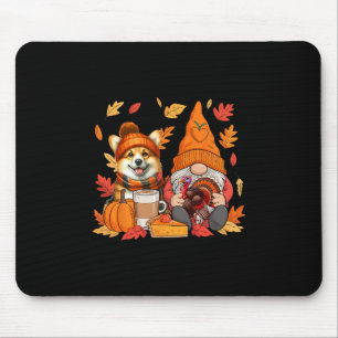 Gnome Turkey Corgi Thanksgiving Fall Leaves Pumpki Mouse Mat