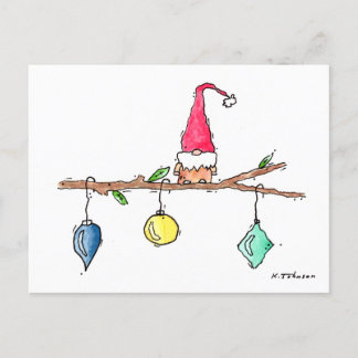 Gnome, Twig and Ornaments Christmas Postcard