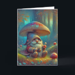 Gnome Under a Mushroom Birthday Card<br><div class="desc">Cute old man gnome sitting under a mushroom in an enchanged forest for a general birthday.
The text can be changed.</div>