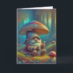 Gnome Under a Mushroom Birthday Card<br><div class="desc">Cute old man gnome sitting under a mushroom in an enchanged forest for a general birthday.
The text can be changed.</div>