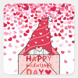 Gnome Valentine’s Day Sticker, Valentines Day Square Sticker