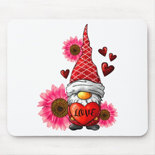 Gnome Valentines Day Cute Gnome Heart Leopard Sunf Mouse Mat (Front)