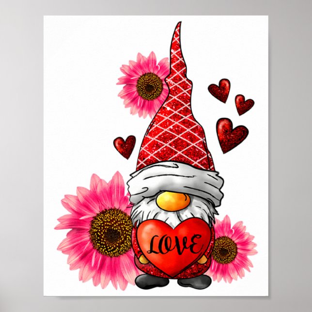 Gnome Valentines Day Cute Gnome Heart Leopard Sunf Poster (Front)