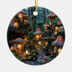 Gnome village at evening time ceramic tree decoration
