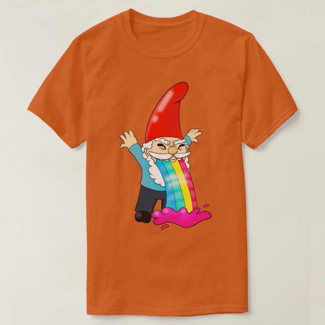 Gnome Vomiting Throwing Up Rainbow Funny T-Shirt (Design Front)