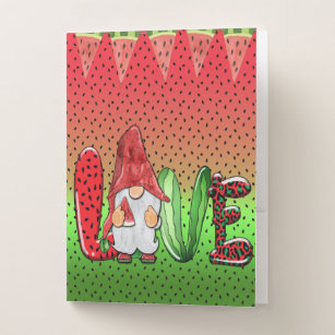 Gnome Watermelon Love 3 Ring Binder Pocket Folder