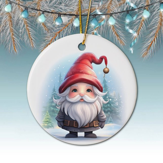 Gnome White Christmas Tree Hanging Decoration 🎄 (Gnome Unique Winter Wonderland Gonk lover Decor Ceramic Ornament Fun Christmas Holiday Decoration 🎄)