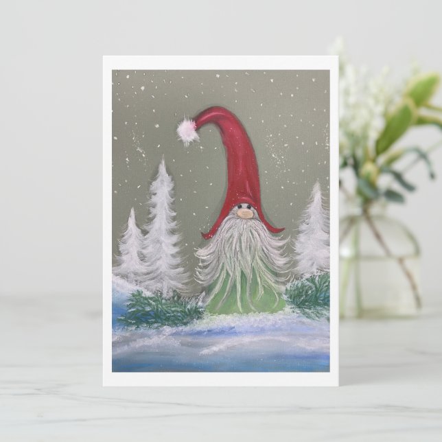 Gnome winter scene Flat Holiday Card (Standing Front)