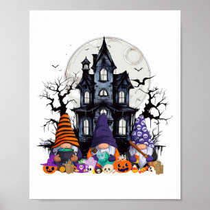 Gnome Witch Halloween Pumpkin Autumn Fall Holiday Poster