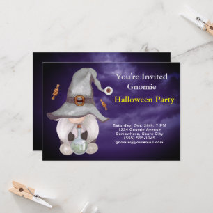 Gnome Witch Magic Cloudy Blue Sky Halloween Party Invitation