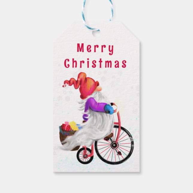 Gnome with Bike Christmas Gift Tags (Back)
