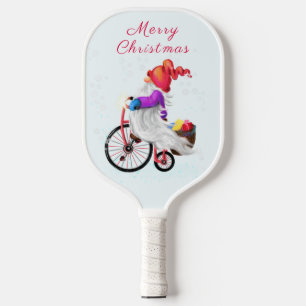 Gnome with Bike Christmas Pickleball Paddle