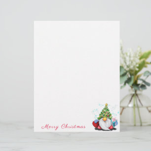 Gnome with Christmas Tree Hat and Gift For You Custom Letterhead