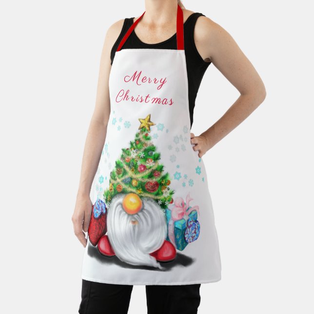 Gnome with Christmas Tree Hat and Gift - Fun Apron (Insitu)