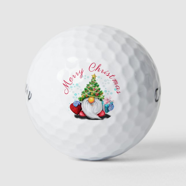 Gnome with Christmas Tree Hat and Gift Golf Balls (Front)