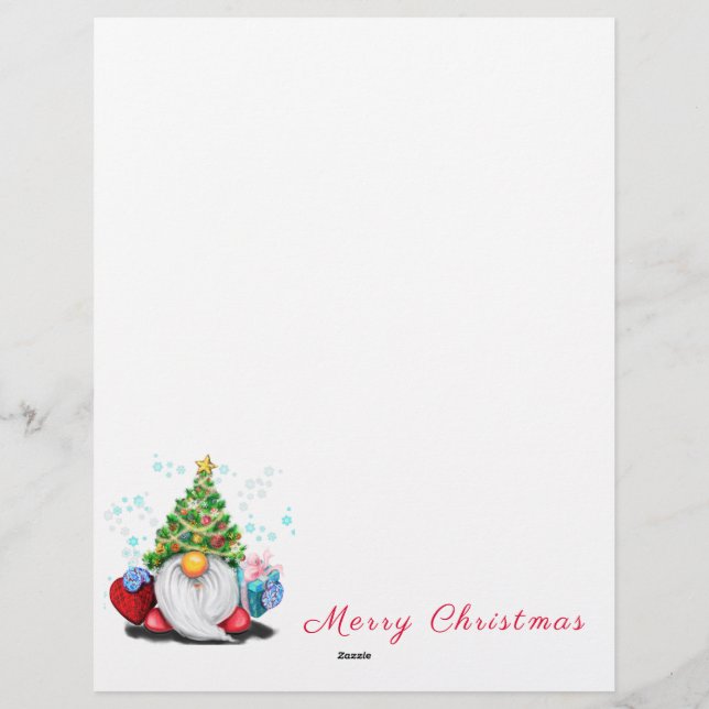 Gnome with Christmas Tree Hat and Gift Letterhead (Back)