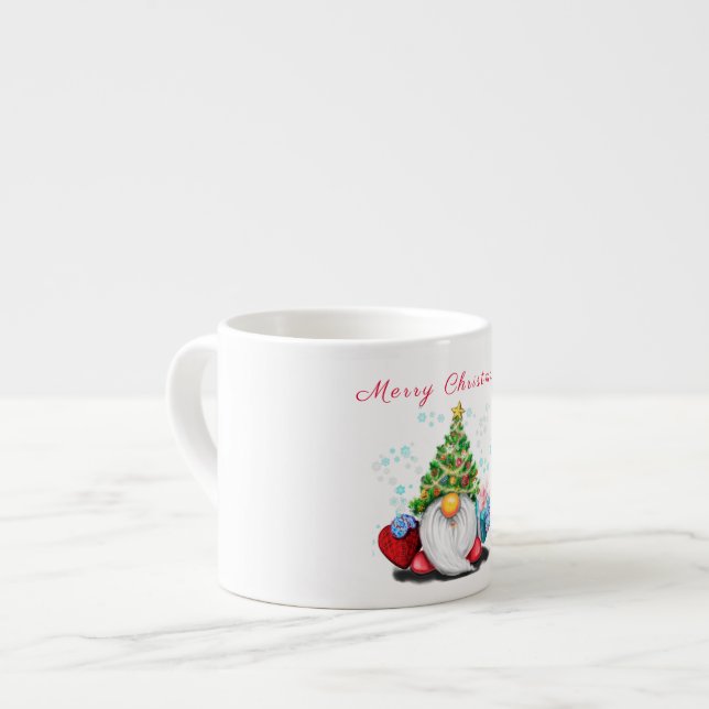 Gnome with Christmas Tree Hat and Gift Mug (Front Left)