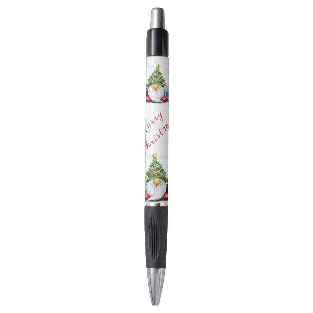 Gnome with Christmas Tree Hat and Gift Pen (Front Vertical)