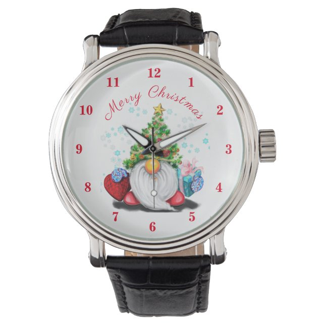 Gnome with Christmas Tree Hat and Gift  Watch (Front)