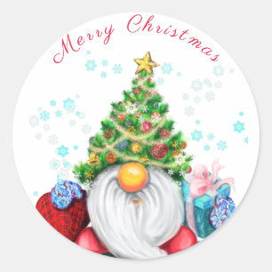 Gnome with Christmas Tree Hat Gift Sticker